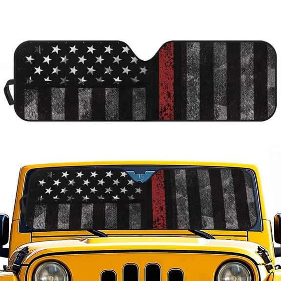 Uorisanigo Windshield Sunshade Car Sun Shade Sun Visor Foldable Sunshade Heat Shield Mat for 2018-2025 Jeep Wrangler JL JLU & 2020-2025 Jeep Gladiator(American Honoring Firefighter Flag)