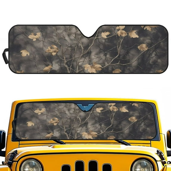 Uorisanigo Windshield Sunshade Foldable Black Camo Hunting Sun Visor Aluminum Foil Sun Shield for 2018-2025 Jeep Wrangler JL & 2/4 Door 4XE & 2020-2025 Jeep Gladiator JT Thicken Block UV Rays