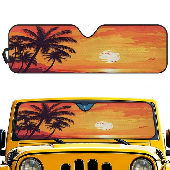 Uorisanigo Windshield Sunshade Hawaiian Sunset Palm Tree Sun Visor to Protect UV Rays and Heat Glare, Suitable for Jeep Wrangler, Gladiator, and Rubicon Models, Accessories for Jeep