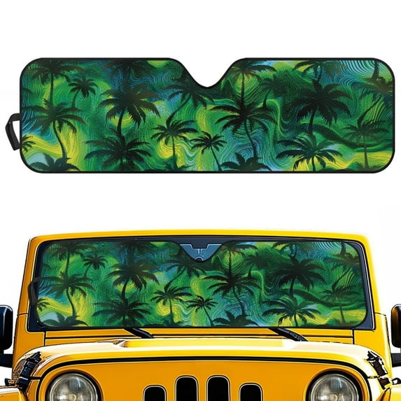 Uorisanigo Windshield Sunshade Heat Shield Sun Shade Palm Tree Print Sun Visor Mat for Jeep Wrangler JL/JLU 2018-2024 & Jeep Gladiator JT 2020-2024 Window Shade Protection