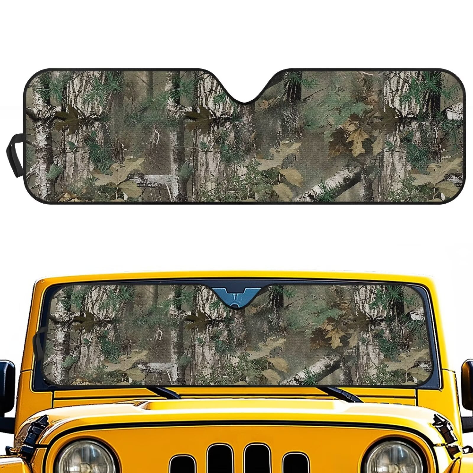 Uorisanigo Windshield Sunshade for Jeep Wrangler, Camo Hunting Wood Car Sun Shade Windshield Shade Sun Visor Mat for 1997-2017 Jeep Wrangler Rubicon Sahara TJ JK JKU 2/4 Doors