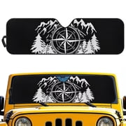 Uorisanigo Windshield Sunshade for Jeep Wrangler JK JKU JL JLU 1997-2025 & Jeep Gladiator JT 2020-2024 Mountain Compass Print Car Sun Shade Sun Visor Protection Blocks UV Rays and Keep Car Cool