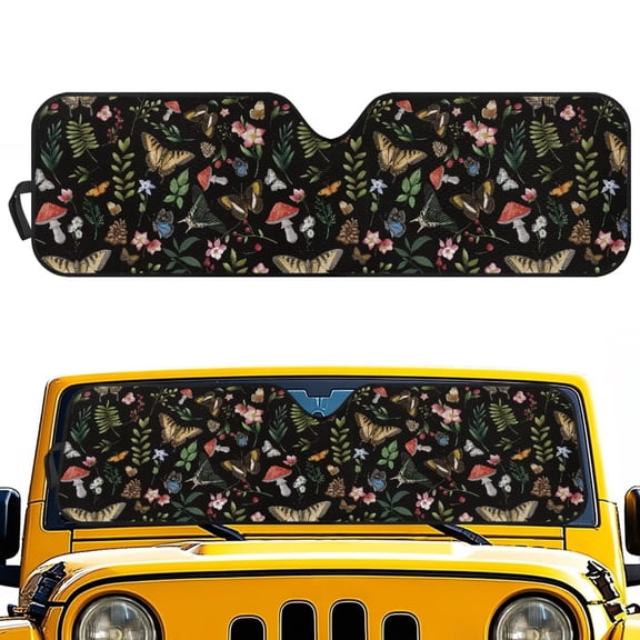 Uorisanigo Windshield Sunshade Sun Shade Compatible with Jeep Wrangler JL JLU 2018-2025 & Jeep Gladiator(JT) 2020-2025, Foldable Aesthetic Butterfly Mushroom Heat Shield Sun Visor Mat
