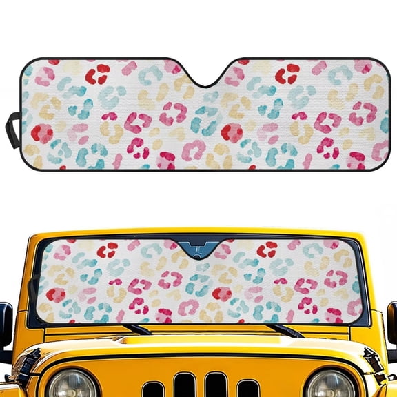 Uorisanigo Windshield Sunshade Sun Shade Heat Shield Car Sun Visor Mat for Jeep Wrangler JK JKU JL JLU1997-2024, Colorful Leopard Print Windshield Sunshade Block UV Keep Cool