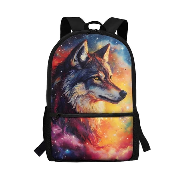 Uorisanigo Wolf Art School Backpack for Boys Girls - 17 Inch Large Capacity Book Bags for Kids - Multifunctional Storage Daypack with Water Bottle Pockets for School Camp Daily Travel