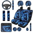 thumbnail image 1 of Uorisanigo Wolf Automotive Seat Cover Set 14 Pcs Car Headrest Cover Comfortable Elastic Center Console Cover and Steering Wheel Cover Seat Belt Pads Cars Water Cup Coaster Fit for Car SUV, 1 of 6