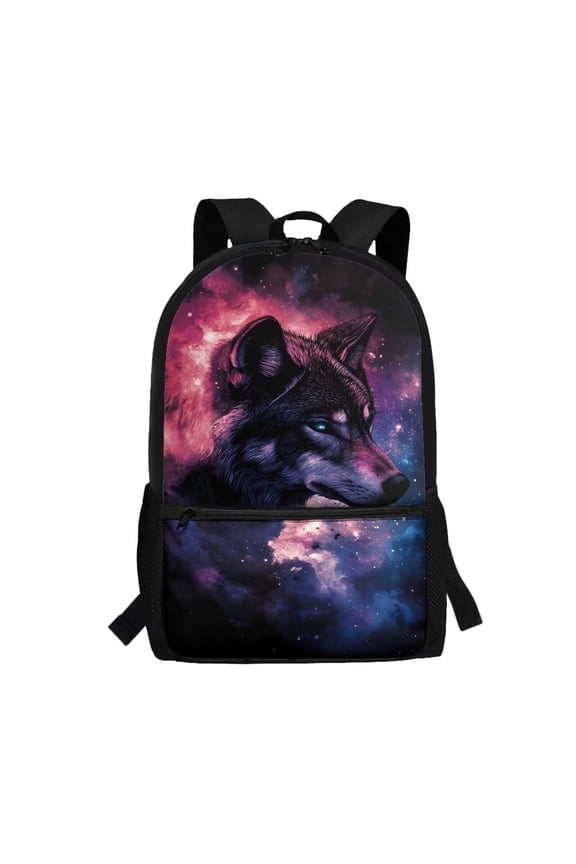 Wolf Galaxy 17 inch Kids Backpack for Girls Boys 6-12 Year, Multifunctional Back to School Bag, Breathable Elementary Kindergarten Casual Basic Bookbag