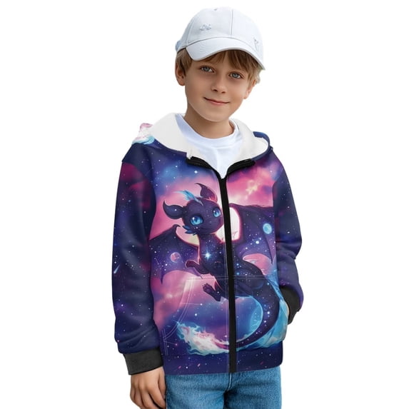 Uorisanigo Zip Up Hoodie Boys Girls, Fashion Galaxy Dragon Sweatshirts for Children, Fur Furry Fluffy Long Sleeve Jacket Pullover Top School Birthday Birthday Clothes