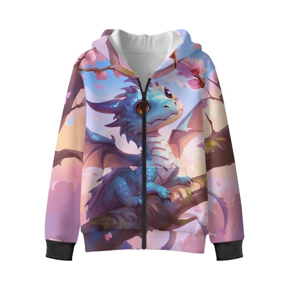 Uorisanigo Zip Up Hoodie Sweatshirt Lightweight Long Sleeve Branch Dragon Hooded Jacket Soft Comfortable Jackets Outwear School Coat for Spring Autumn Winter