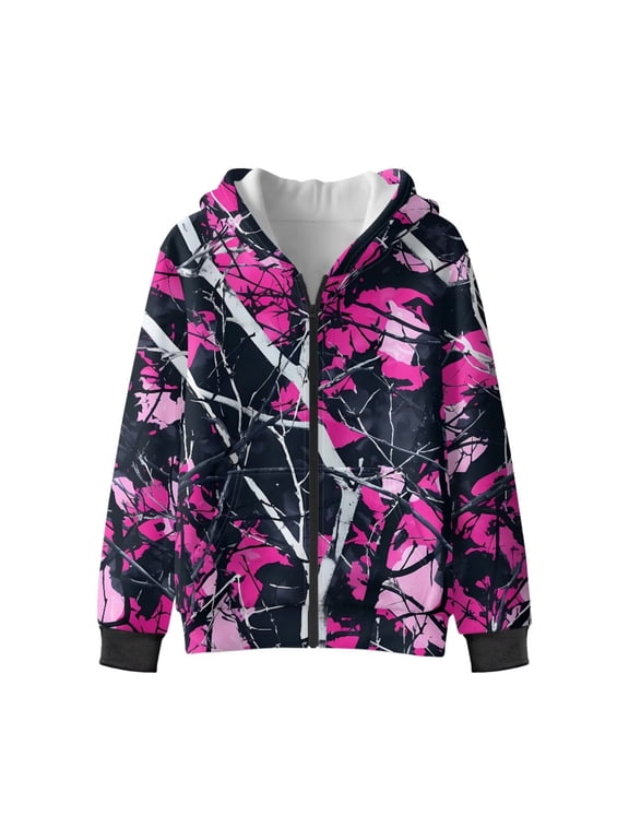 Zip Up Hoodie Zipper Jackets for Boys and Girls Fall Winter Pink Hunting Camo Forest Long Sleeve Sweatshirt Kids Athletic Shirt Top Lightweight Kids Hoodies Clothes