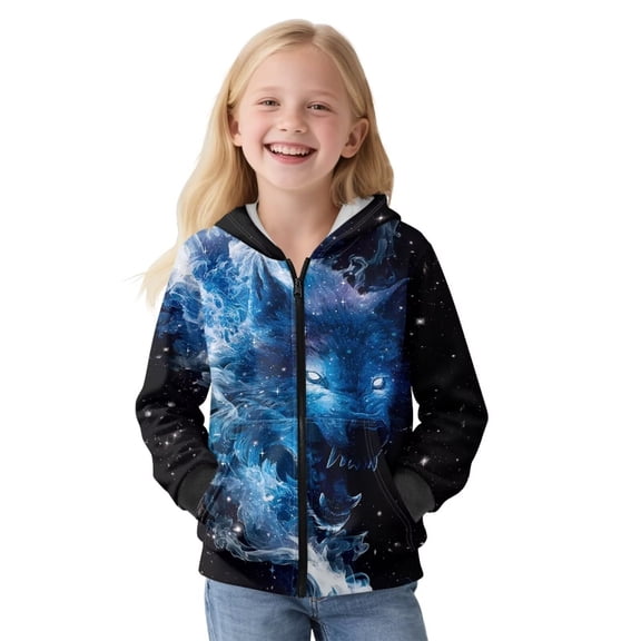 Uorisanigo Zip-Up Hoodie Sweatshirt Boys & Girls Long Sleeve Cool Wolf Blue Sweatshirt Pullover Tops Fashion Clothes with Front Pocket Spring Autumn Casual Clothing