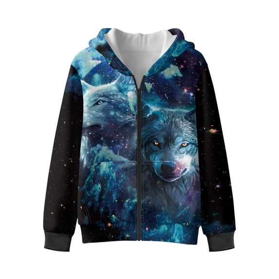 Uorisanigo Zip-Up Hoodie Sweatshirt Boys & Girls School Party Birthday Blue Starry Wolf Hooded Jacket Long Sleeve Hooded Sweatshirts Coat Jackets with Front Pocket