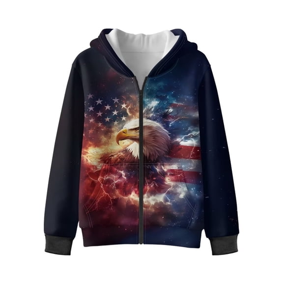 Uorisanigo Zipper Hoodies Jacket Boys Girls Long Sleeve Bald Eagle American Flag Sweatshirt Pullover Tops Fashion Oversized Outwear Coat for Vacation Shopping Exercise Wear