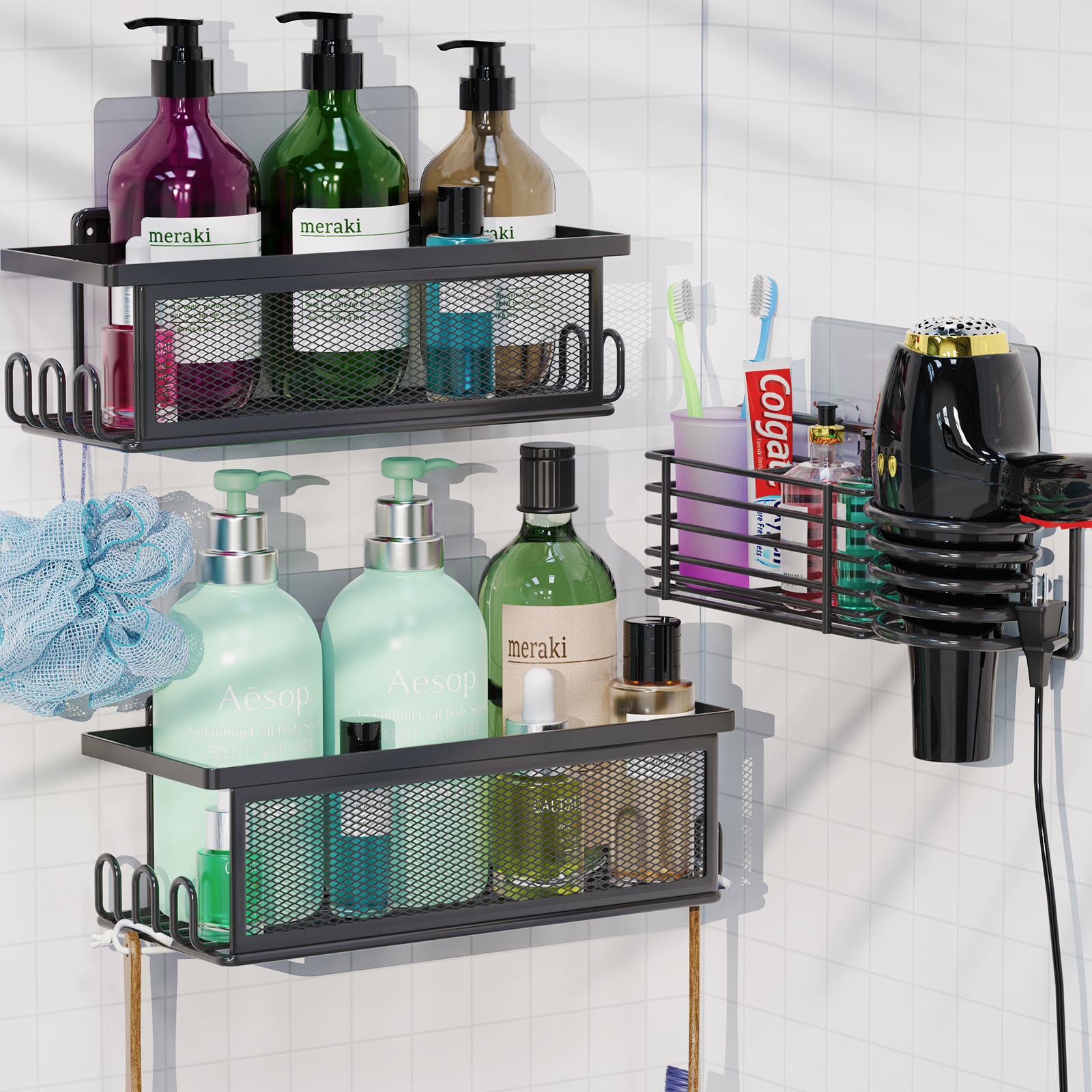 Uoune 3 Pack Shower Caddy, SelfAdhesive Shower Shelves No Drilling