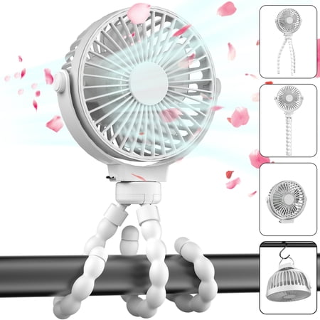 Uoune 6" Portable Baby Stroller Fan USB Rechargeable Clip Tripod Fan, White