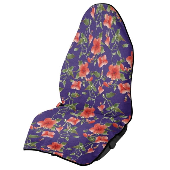 Uourmeti 1 Pack Car Seat Towel Cover in Red Hibiscus Floral Theme, Waterproof Plush Microfiber Cover Compatible with Vans Trucks SUVs