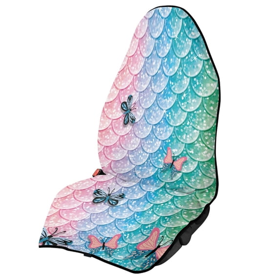 Uourmeti 1 Pack Car Seat Towel Cover with Mermaid Scale Butterfly, Waterproof Microfiber Towel Seat Cover, Compatible with Van Truck Front Car Seat