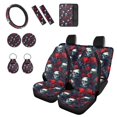 Uourmeti 12 PCS Skull and Red Roses Car Seat Cover Kit, Soft Steering ...