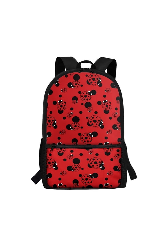 17 Inch Bookbag for Daily Use Travel, Smooth Double Zipper Stylish Large Storage Space Backpack, Ladybug Print