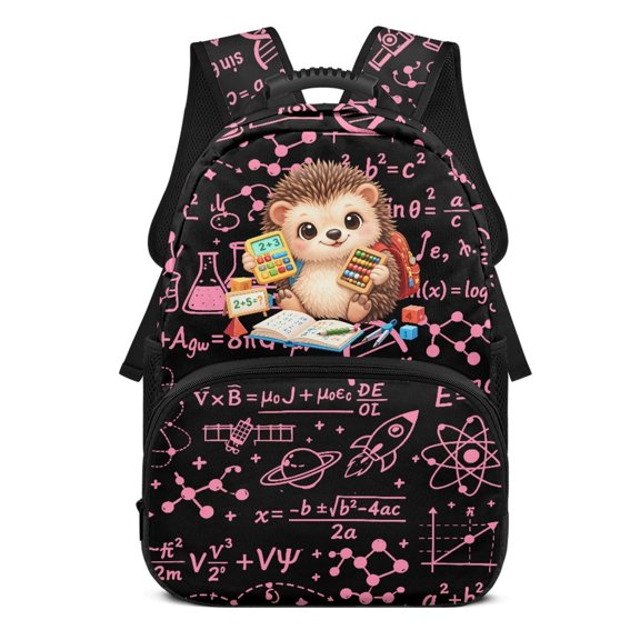 Uourmeti 17 Inch School Backpack for Kids, Polyester Fabric Waterproof Durable Bookbag, Hedgehog Pattern