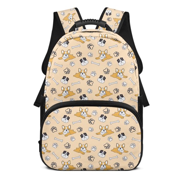 Uourmeti 17 Inches Backpack for Boys, Polyester Fabric Side Pockets School Backpack, Puppy Paw Print Pattern