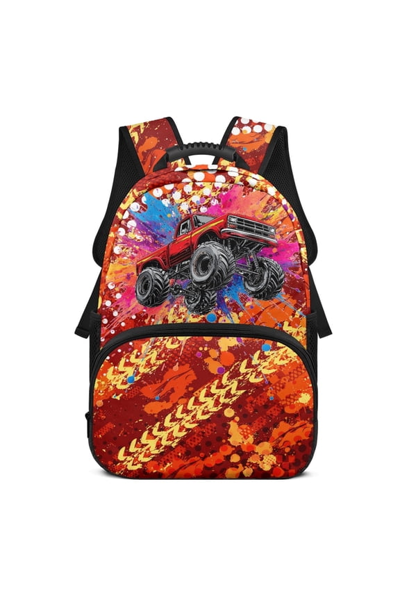 17 Inches Backpack for Teens, Polyester Durable Large Capacity Backpacks, Orange Sports Car Splatter Pattern