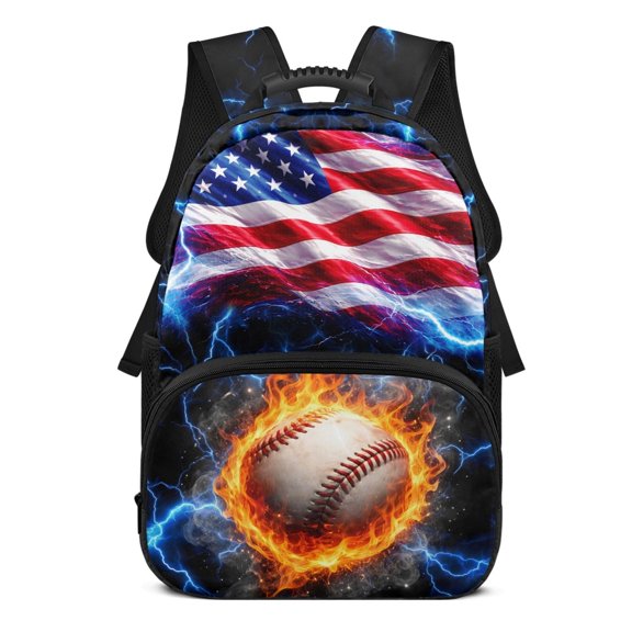 Uourmeti 17 Inches Lightweight Travel Ruckpack for Boys, Polyester Fabric Large Capacity Adjustable Shoulder Backpack, Blue Lightning Bolt Print