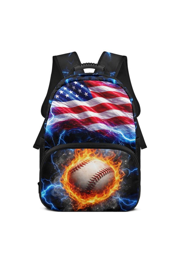 17 Inches Lightweight Travel Ruckpack for Boys, Polyester Fabric Large Capacity Adjustable Shoulder Backpack, Blue Lightning Bolt Print