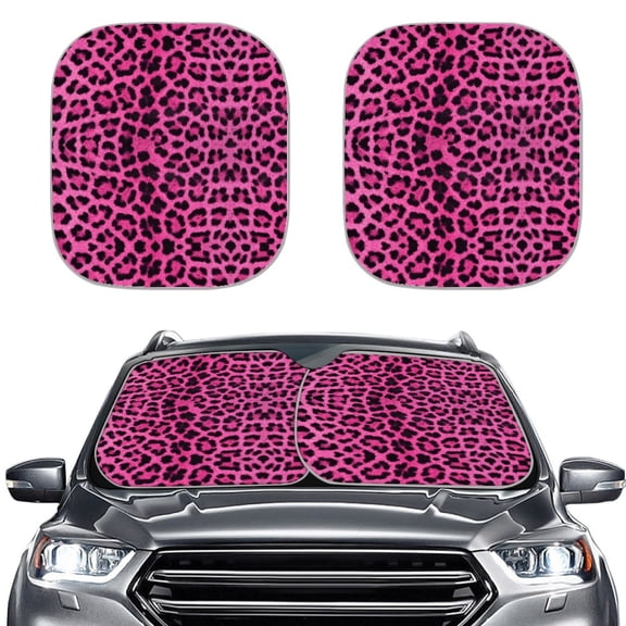 Uourmeti 2-Piece Leopard Print Windshield Sun Shade | Foldable UV & Heat Blocker | Universal Fit for Cars, SUVs & Trucks - Stylish Auto Interior Accessory