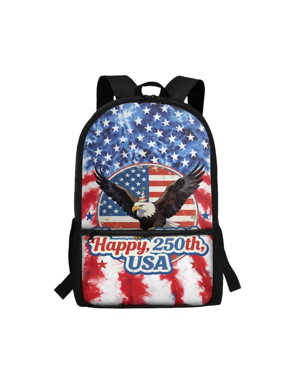 4th of July Polyester Backpack School Bag with Bald Eagle USA Print - Spacious for Students and Daily Travel