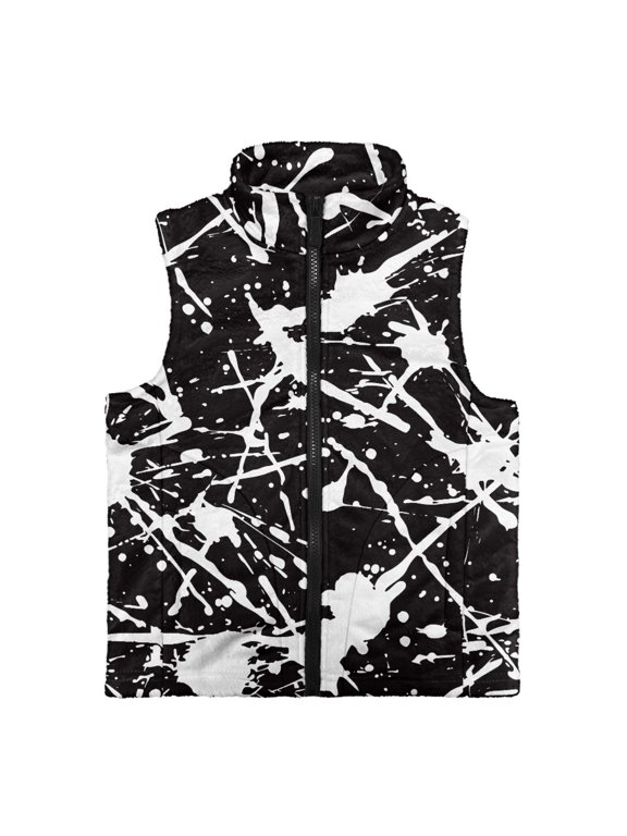 Abstract Paint Splatter Pattern Warm Kids Zip Up Vest, Polyester Sleeveless Fleece Jacket Lightweight Kid Outerwear Vest for Winter Outdoor Activities Fall