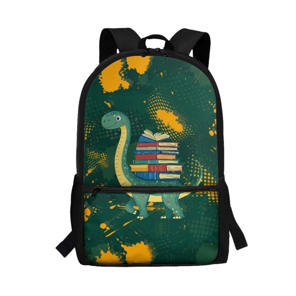 Uourmeti Adjustable Comfort Straps 17 Inch Backpack for School Travel, Durable Stylish Personalized School Backpack, Green Dinosaurs Books
