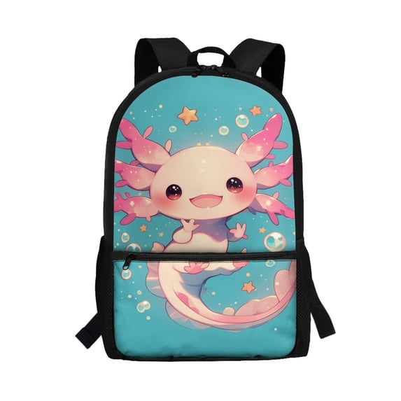 Uourmeti Adjustable Comfort Straps 17 Inchs Polyester School Backpack, Smooth Zipper Lightweight Smooth Double Zipper Student Bookbag, Axolotl Print