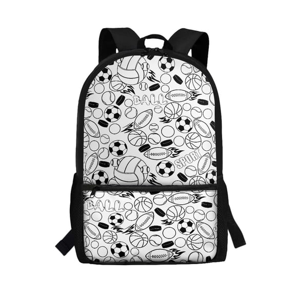 Uourmeti Adjustable Shoulder Straps 17 Inch Polyester Travel Backpack, Smooth Zipper Large Capacity Side Mesh Pockets Zippered Backpack, Football Print
