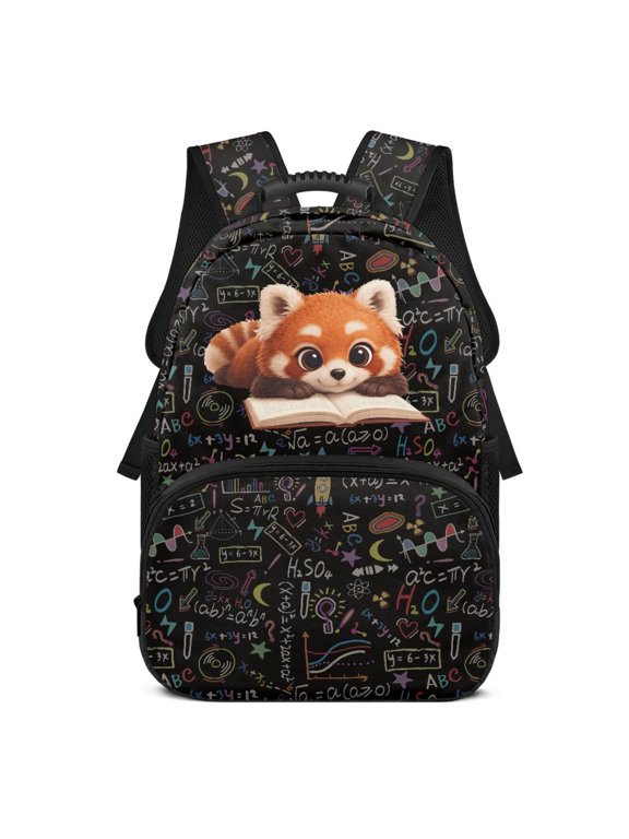 Adjustable Strap School Backpack for Daypack Travel, Polyester Fabric Smooth Zipper Travel Backpacks, Red Panda Science Theme