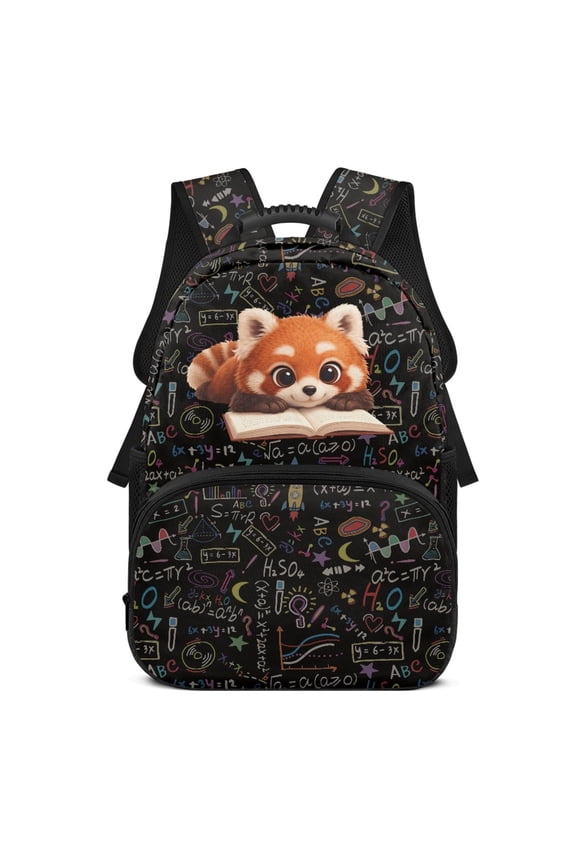 Adjustable Strap School Backpack for Daypack Travel, Polyester Fabric Smooth Zipper Travel Backpacks, Red Panda Science Theme