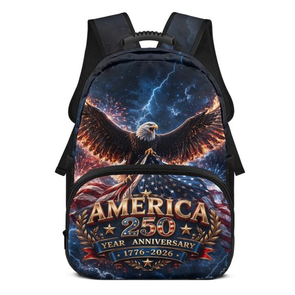 Uourmeti American Eagle 250th Anniversary Print 17 Inch Backpack for Girls, Polyester Fabric Adjustable Strap Ruckpack for School Outdoor