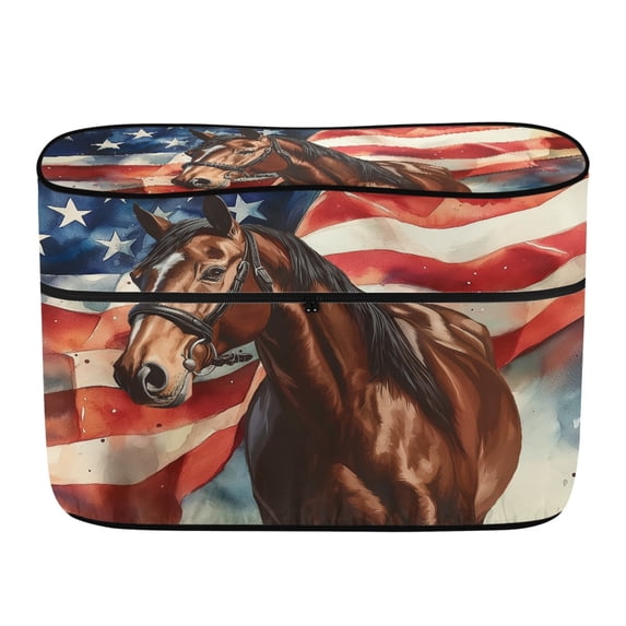 Uourmeti American Flag Horse Pattern RV Trailer Dual Propane Tank Cover, UV Resistant Polyester RV Propane Tank Cover for Camping Travel, Zipper Access RV Dual Propane Tank Cover