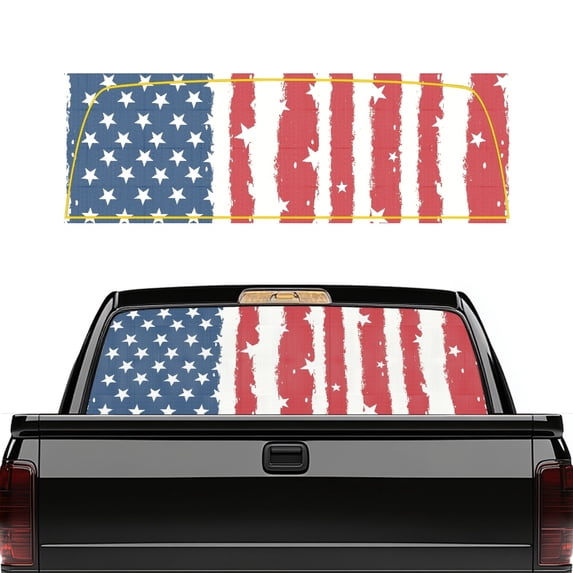 Uourmeti American Flag Truck Rear Window Decal, Durable Vinyl, Full Coverage Easy to Install Trucks Back Window Decal Perforated