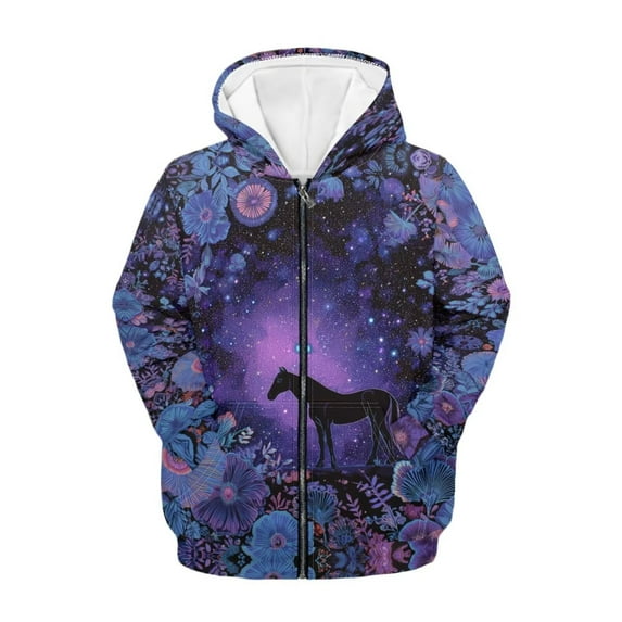Uourmeti Art Flowers Design Horse Youth Athletic Sweatshirt Zip Up Hooded Long Sleeve with Pockets Sports Jacket for Gym Size 10-12