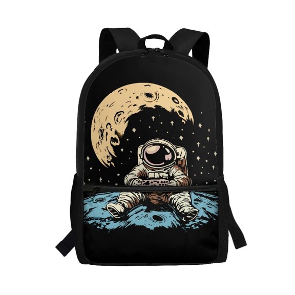 Uourmeti Astronaut Moon Play Backpack, Smooth Double Zipper Travel Daypack 17 Inch Smooth Zipper School Backpack for Daily Use Work