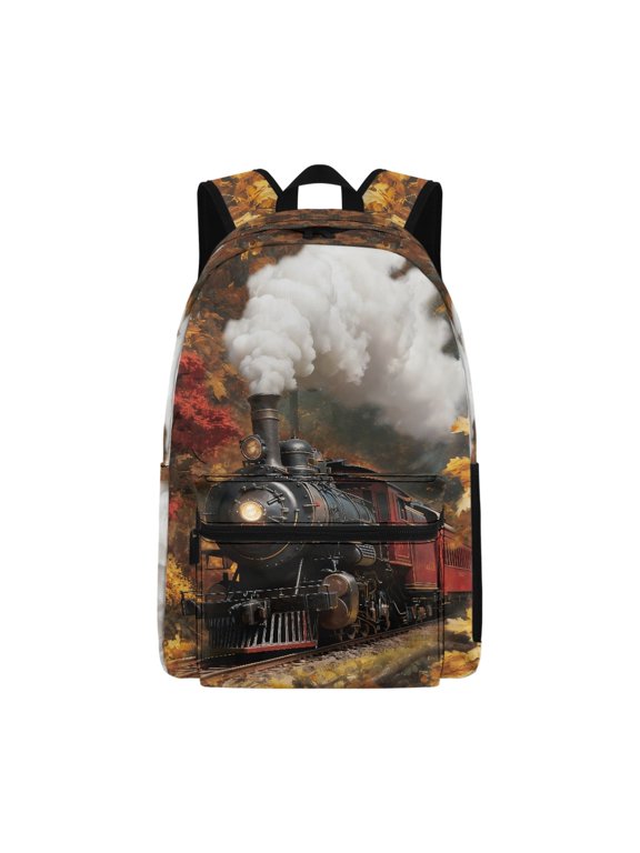 Autumn Casual Backpack featuring Vintage Steam Train - Great for Daily Commute and Outdoor Travel