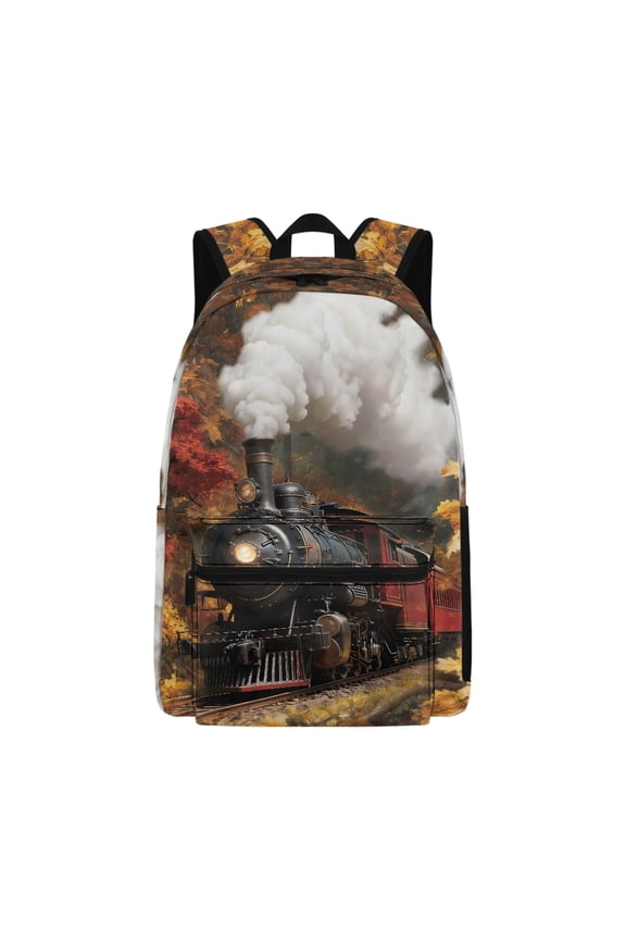 Autumn Casual Backpack featuring Vintage Steam Train - Great for Daily Commute and Outdoor Travel