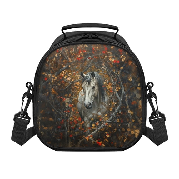 Uourmeti Autumn Horse Camo Pattern Stylish Kids Lunch Bag for School Picnics, Removable Adjustable Strap Lunch Box Bag