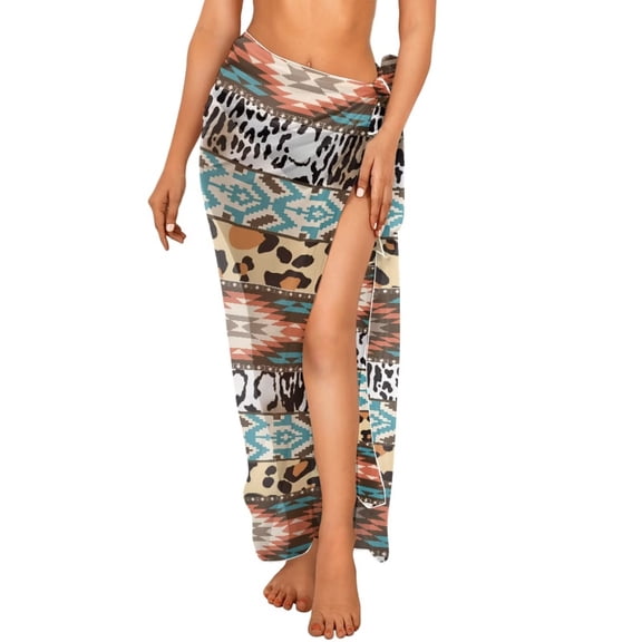 Uourmeti Aztec Leopard Print Swimsuit Coverup for Women One Size, Soft Swimwear Cover Up Beach Skirt Chiffon Scarf Blouse for Swimwear, One Size