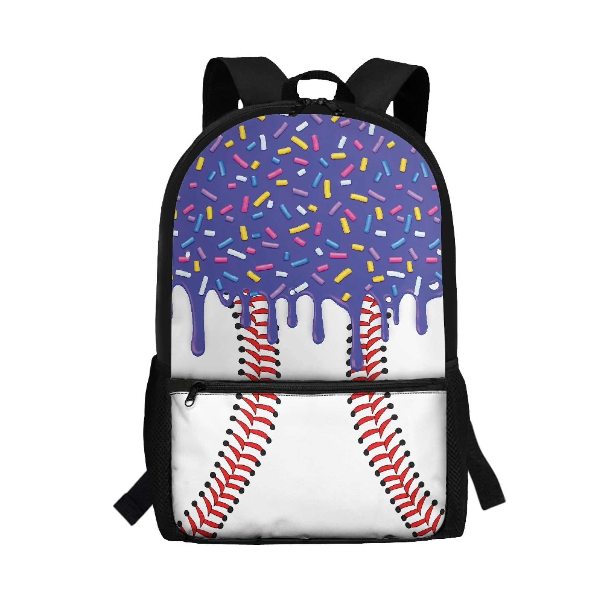 Uourmeti Baseball Sprinkle Drip Pattern Side Mesh Pockets Backpack, 17 Inchs Multiple Pockets Polyester Backpack Smooth Zippers Daypack for Adults