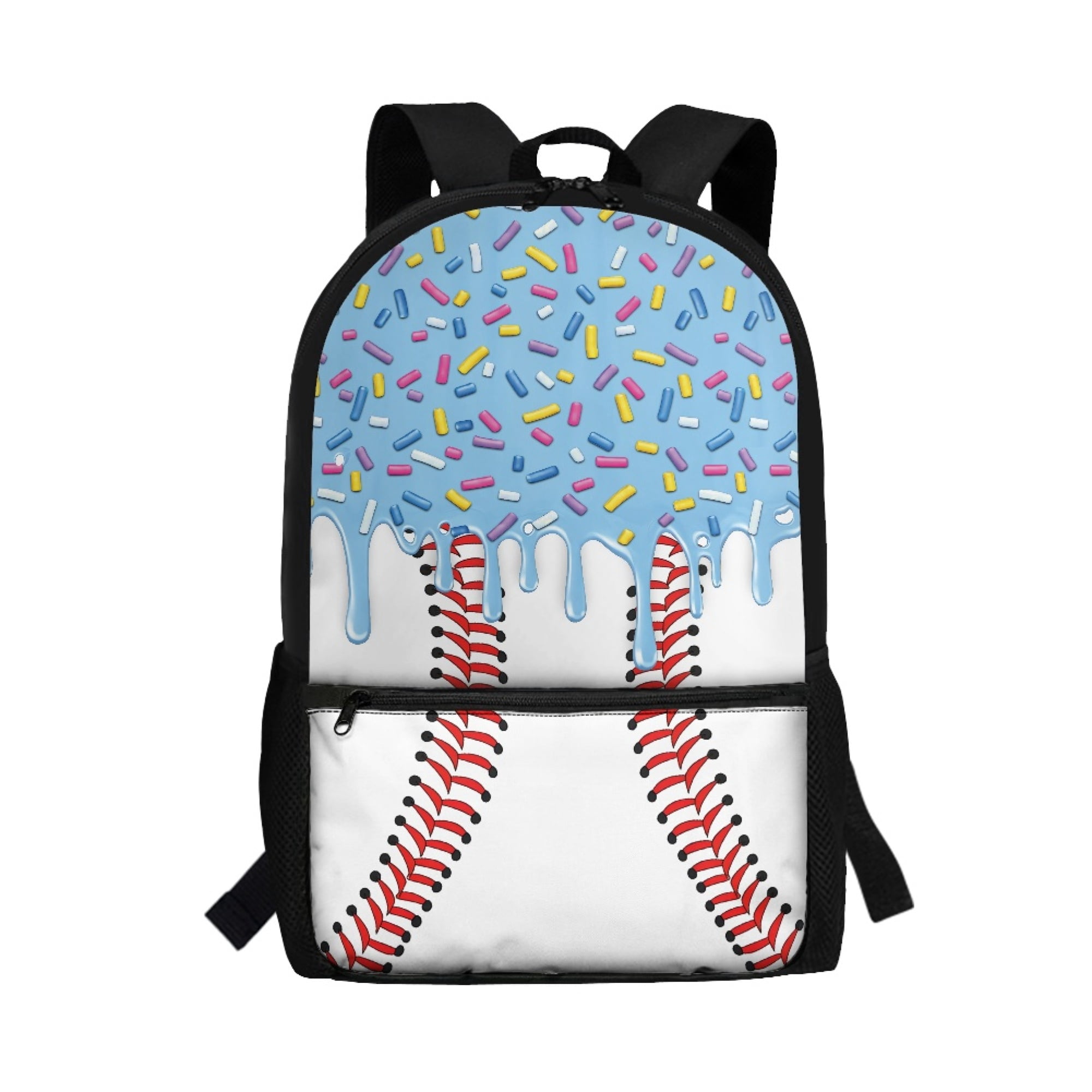Uourmeti Baseball and Donut Print Student Bookbag, Big Storage Space School Backpack 17 Inch Large Capacity Polyester Backpack for Travel Outdoor