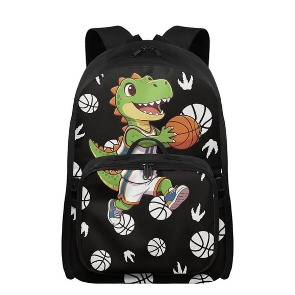 Uourmeti Basketball Dinosaur Boys School Backpack with Lunch Kit 8-12 Ages,17in Bookbag Set Compartments with Zipper Pockets Shoulder Straps,Cool Daypack for Elementary Middle School Summer Camp