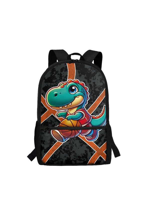 Basketball Dinosaur Pattern Smooth Zipper Backpack, 17 Inch Large Capacity School Backpack Spacious Compartment Student Bookbag for Students