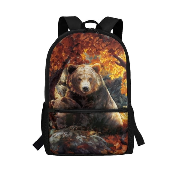 Uourmeti Bear Cub Forest Print School Backpack for Men, 17 Inch Adjustable Padded Straps Adjustable Comfort Straps Student Bookbag for Work Travel